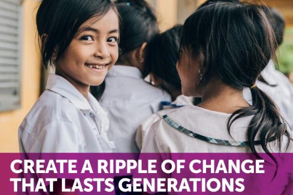 Text: Create a ripple of change that lasts generations, leave a gift in your will